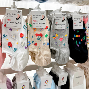 GLALALANE韩国东大门袜子女春夏季 隐形不掉跟隐形船袜棉爱心 薄款