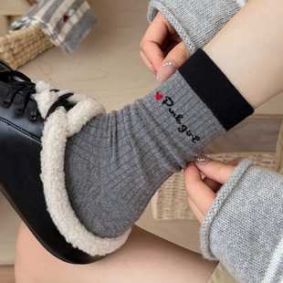 起步韩袜灰色袜子女中筒袜韩版ins风潮字母爱心日系无骨中长筒袜