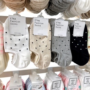 ETNA韩国东大门女士袜子夏季 波点短袜薄棉防滑不掉跟隐形船袜 薄款