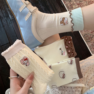 起步韩袜 白色袜子女可爱卡通kitty猫咪棉袜韩系ins潮春秋中筒袜