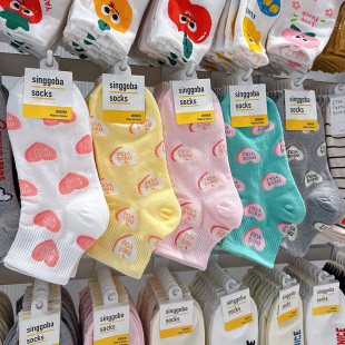 2025新款 韩国短袜女春夏天爱心字母罗纹束口韩系吸汗女士棉袜子潮