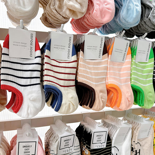 EMPOLE休闲防滑春夏女条纹船袜