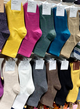 韩国中筒袜女复古螺纹ETNA简约吸汗棉秋冬东大门代购正品潮流短袜