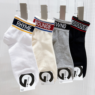 现货韩国东大门吸汗螺纹字母运动棉袜秋冬新款 矮腰短筒条纹短袜男