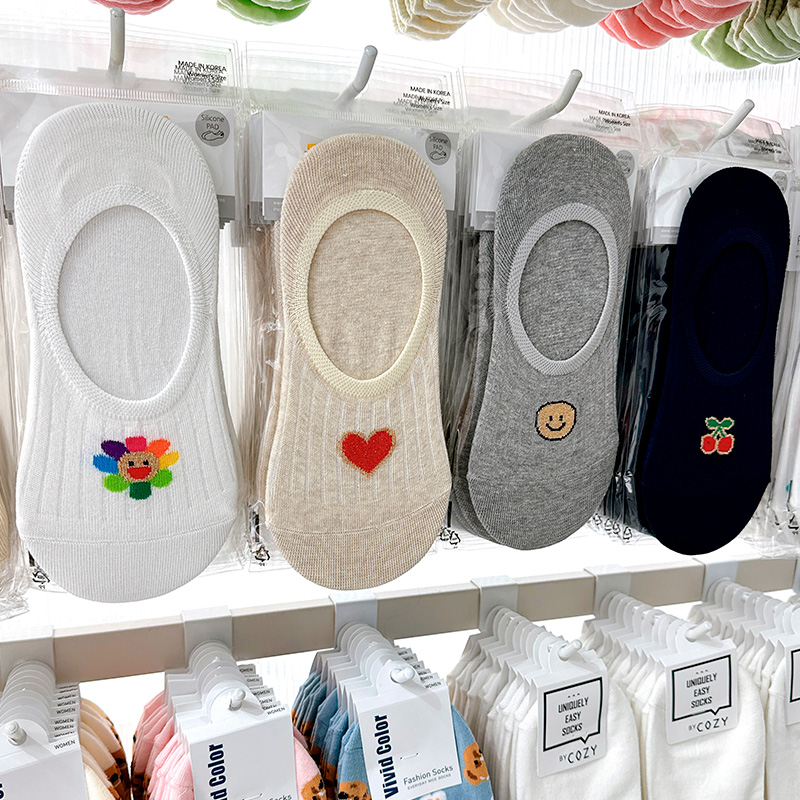 韩国进口隐形船袜女东大门短袜薄棉防滑不掉跟爱心笑脸樱桃隐形袜