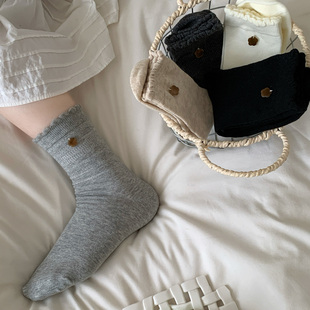 起步韩袜无骨袜子女中筒袜小花贝壳 韩系ins风潮少女百搭纯色棉袜