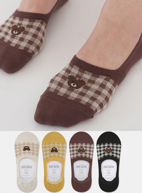 ggorangnae韩国袜子女船袜女纯棉不掉跟防滑浅口小熊隐形袜套春夏