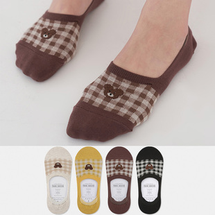 ggorangnae韩国袜子女船袜女纯棉不掉跟防滑浅口小熊隐形袜套春夏