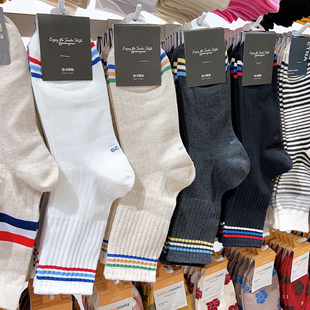 韩国东大门进口男袜ggorangnae春秋吸汗螺纹彩色条纹运动中筒袜子