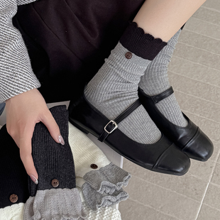 起步韩袜~纽扣袜子女2025秋冬季新款长袜纽扣棉袜日系皮鞋中筒袜