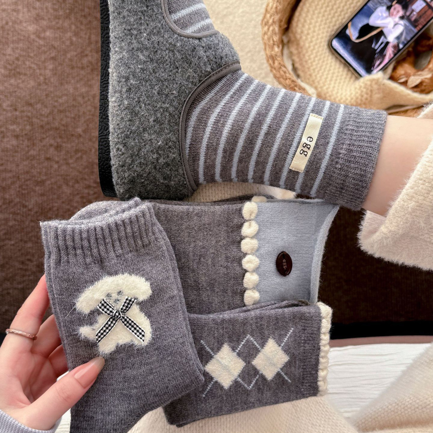 【起步韩袜】灰色羊毛针织袜子女中筒袜秋冬新款保暖加厚中长筒袜,女士内衣/男士内衣/家居服,中筒袜,淘宝优惠券,粉丝福利购,淘宝优惠卷
