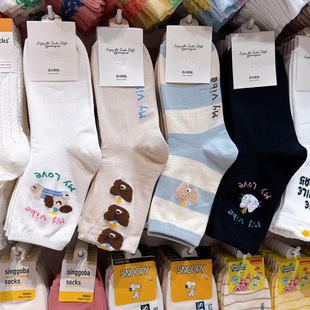 可爱卡通猫咪熊棉袜学院风中筒袜 新款 韩国东大门代购 袜子女秋冬季