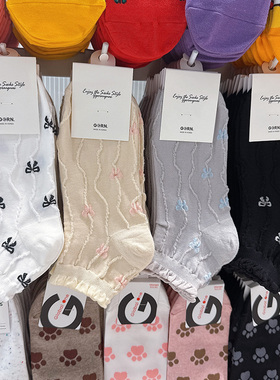 韩国东大门袜子女短袜ggorangnae2025春夏新款蝴蝶结木耳花边棉袜