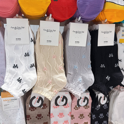 韩国甜美吸汗春夏女蝴蝶结短筒袜