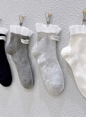 布标白色花边袜子女中筒袜韩国ins风玛丽珍小皮鞋芭蕾新款春秋袜