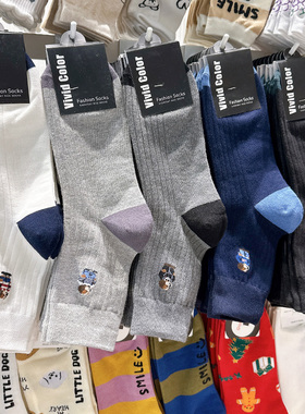 vivid韩国进口袜子东大门秋冬男款休闲小熊棉吸汗透气男袜中筒袜