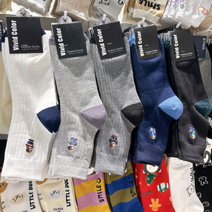 vivid韩国进口袜子东大门秋冬男款休闲小熊棉吸汗透气男袜中筒袜