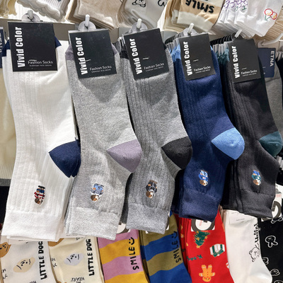 vivid韩国吸汗男棉小熊中筒袜