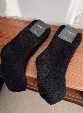 韩国东大门代购袜子男士中筒秋冬天加厚毛绒绒黑色保暖睡眠地板袜