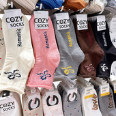 蝴蝶结女袜子韩国COZY东大门新款 四季 无压力卷边不紧勒棉质中筒袜