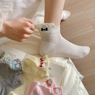 无骨短筒袜子女春夏可爱卡通棉袜韩国ins潮小熊 起步韩袜 薄款
