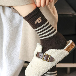 韩国保暖女羊毛小狗刺绣中筒袜潮