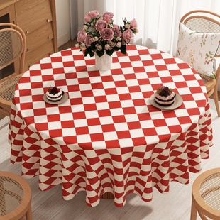 红色格子桌布防水防油防烫免洗2026新款餐桌大圆桌饭店商用台布垫