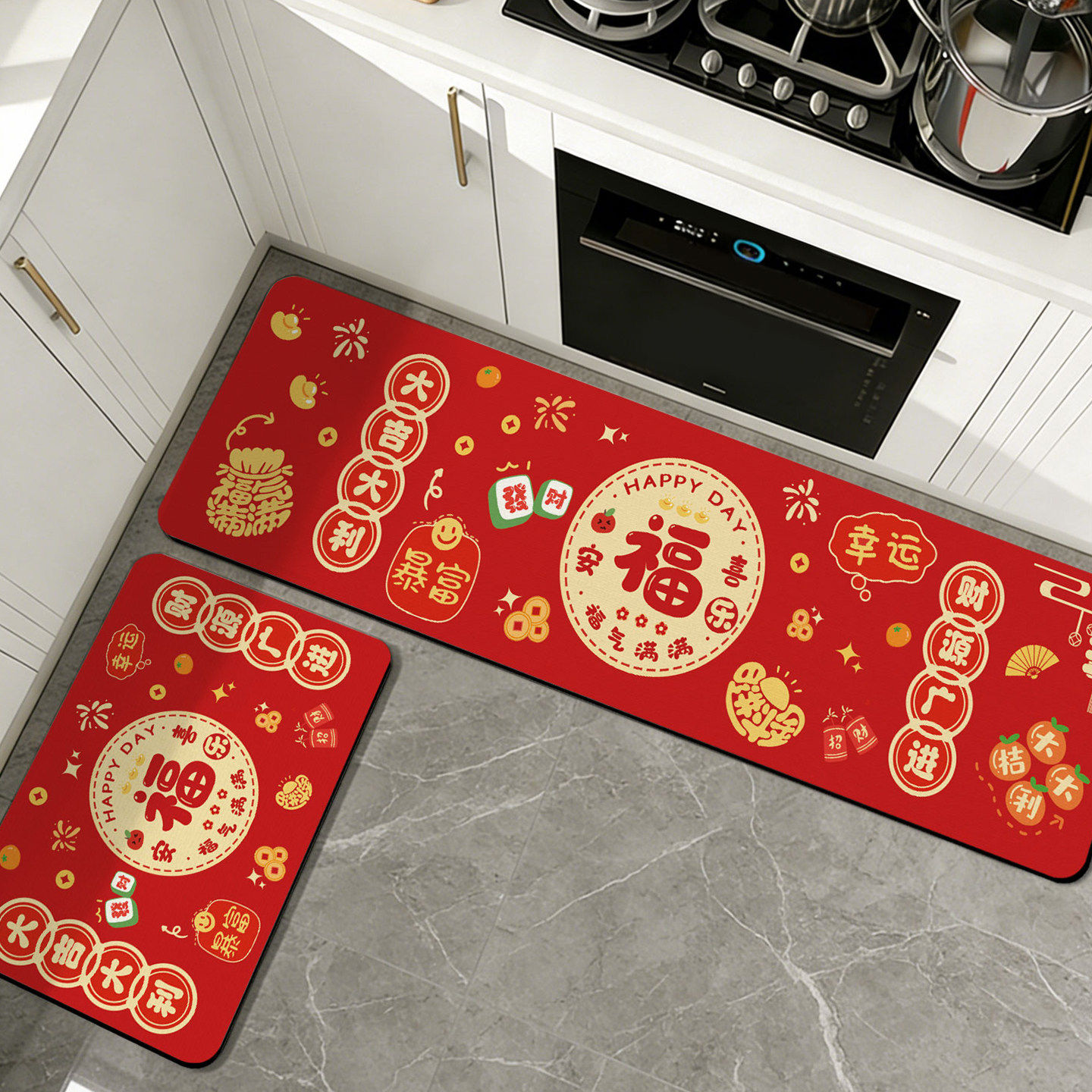 新年厨房地垫2026红色款防滑防油硅藻泥吸水脚垫免洗可擦防水地毯,居家布艺,厨房地垫,淘宝优惠券,粉丝福利购,淘宝优惠卷