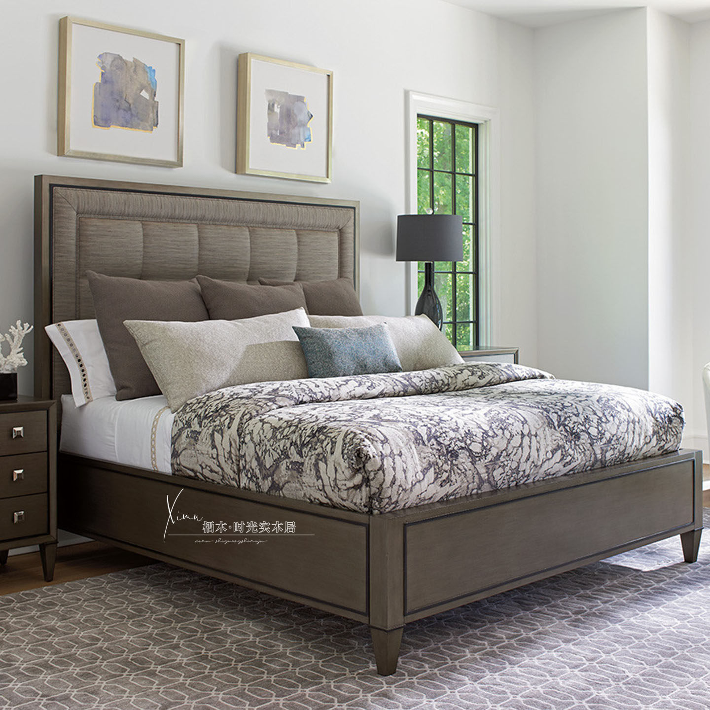 美式乡村实木床卧室主卧家用现代简约双人床民宿酒店布艺床头床