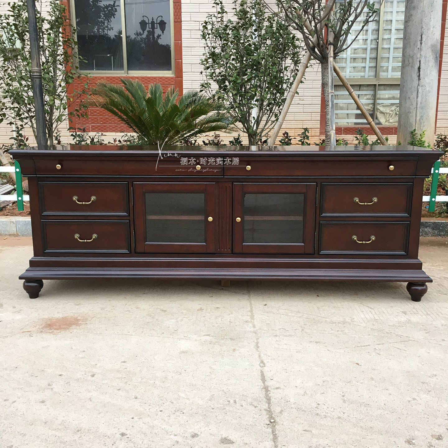 美式乡村实木电视柜复古风客厅收纳储物柜简约高级多抽地柜组合