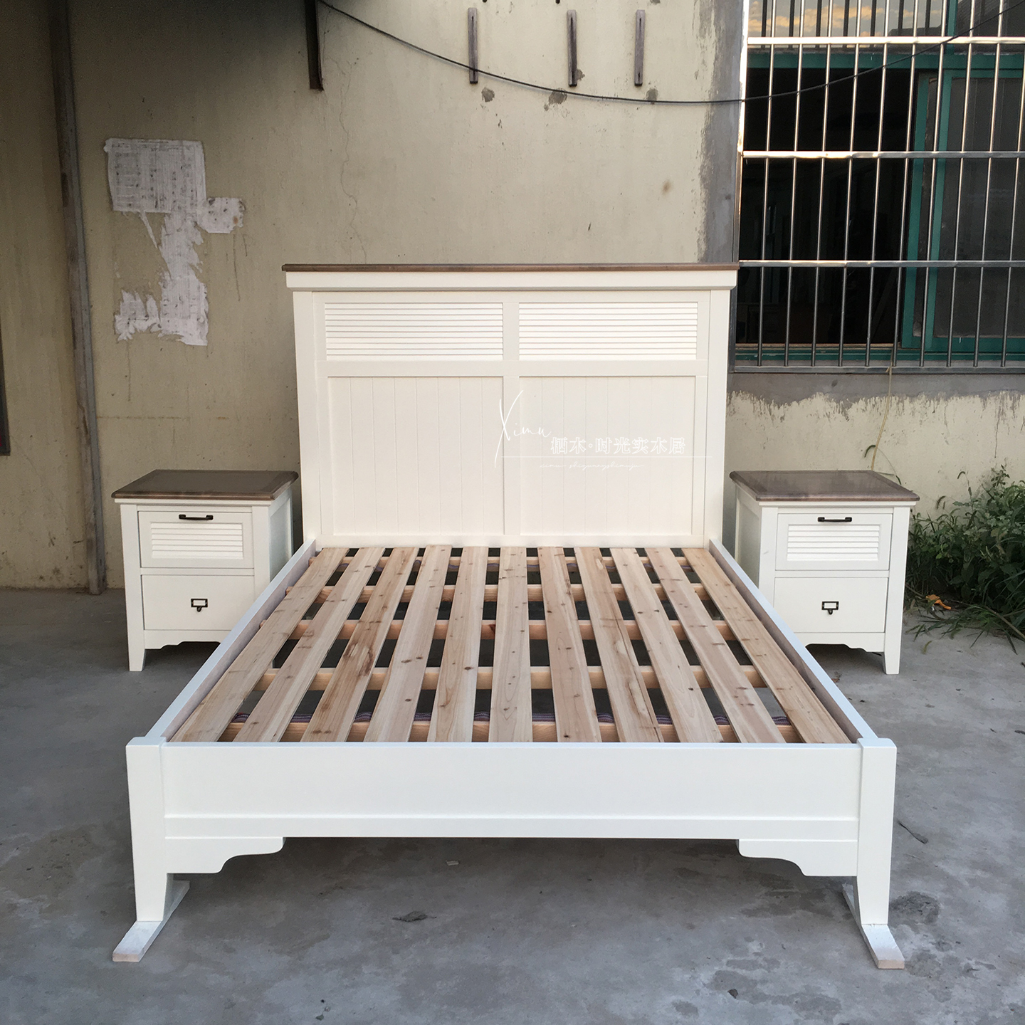 美式复古实木双人大床卧室床头柜