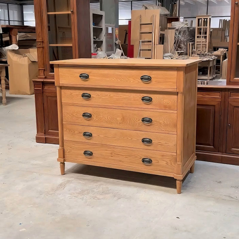 美式乡村复古实木仿古家用客厅五斗柜中古风储物柜收纳柜抽屉柜