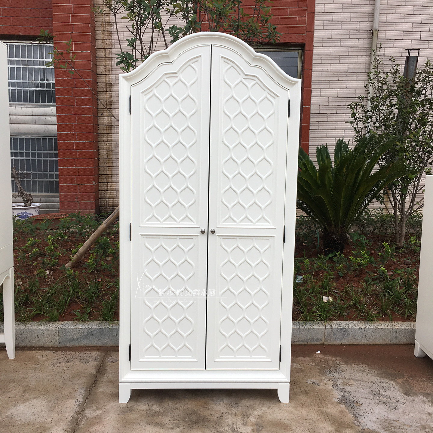 美式乡村白色雕花双门衣柜卧室复古风实木收纳储物柜现代简约衣橱