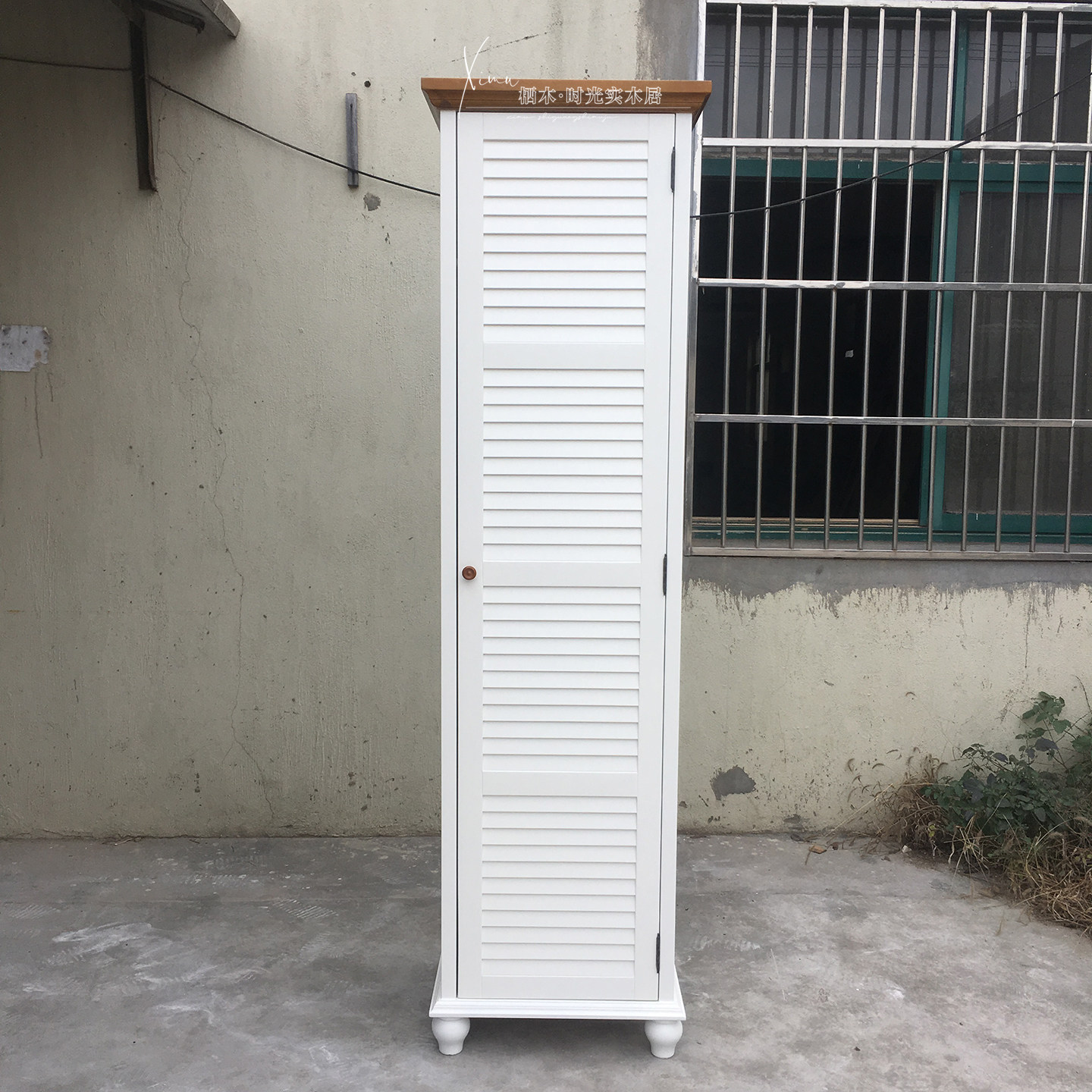 美式乡村实木衣柜复古风百叶门独立衣柜简约白色餐边柜单门储物柜