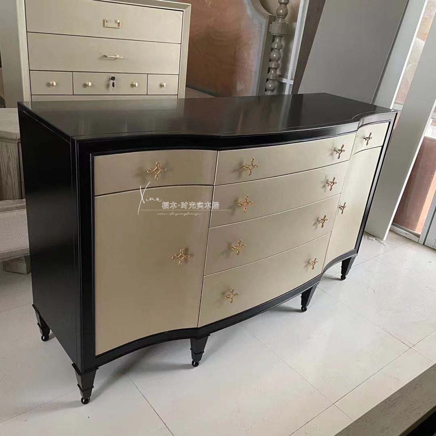 柏奕美式轻奢门厅实木多抽玄关柜