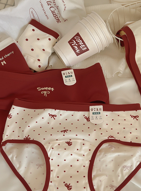 少女喜事~纯棉裆内裤女7a抗菌裆部加长红色结婚本命年蛇中腰新款