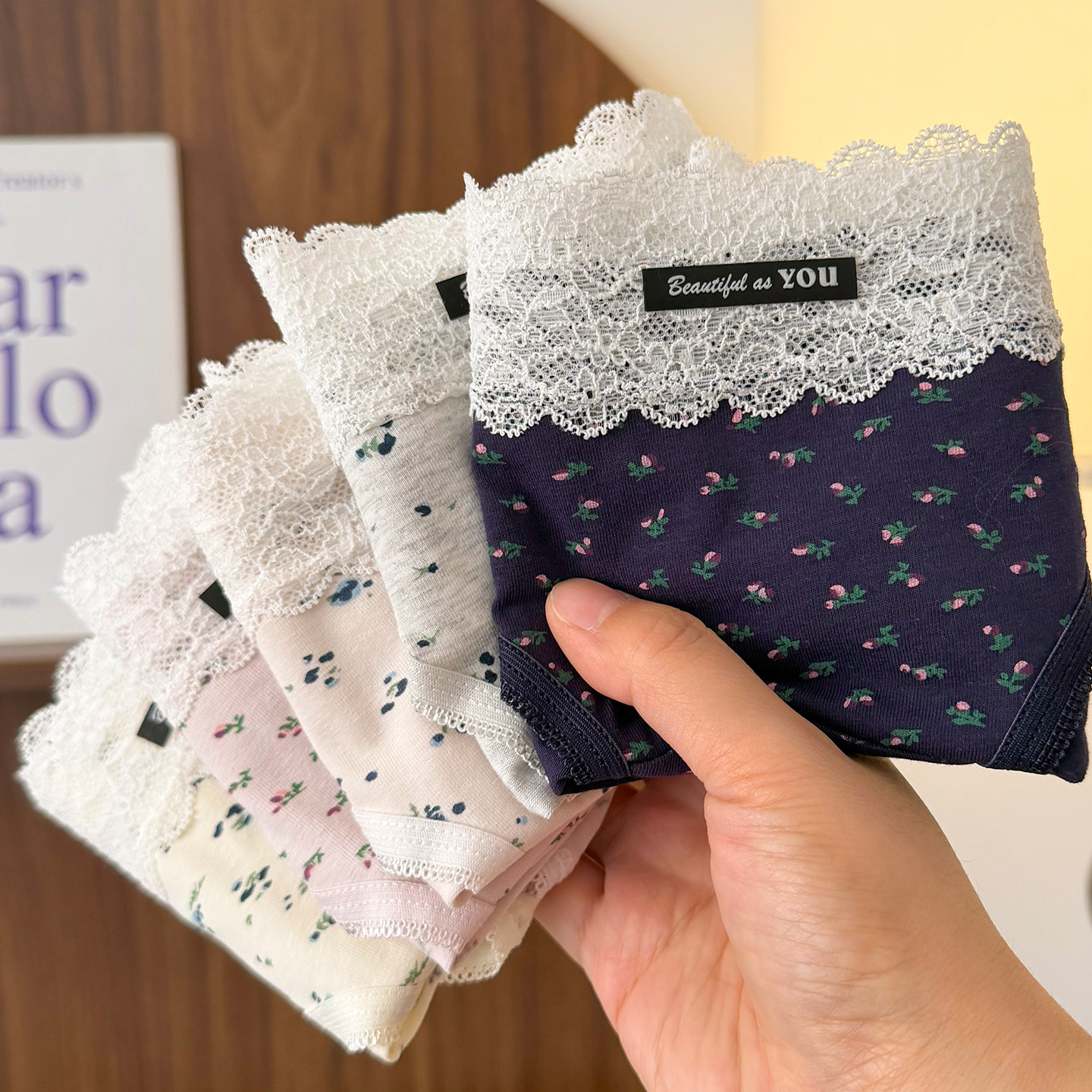 「小杏芙」少女士内裤纯棉加长裆中腰新款蕾丝花边甜美碎花三角裤