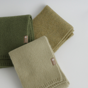 小物商店 含羊毛绵软毛线针织纯色绿色围脖男女款围巾 包邮