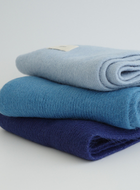 first love 初恋氛围蓝色系极简纯色男女可戴贴布绵软小围巾 包邮