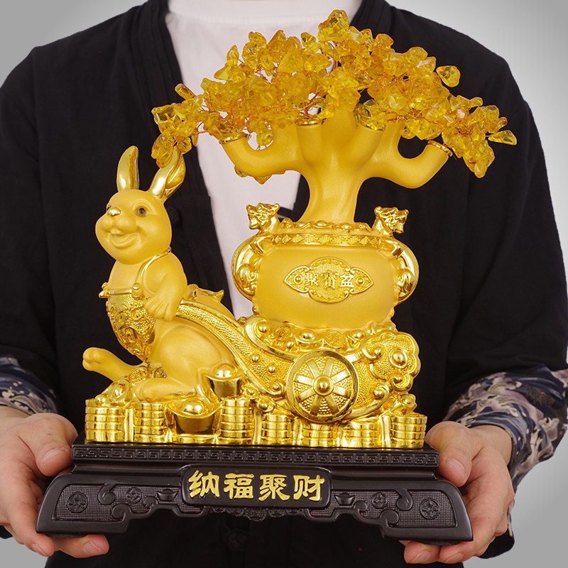 招财兔子聚宝盆树脂摆件