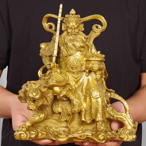 纯铜武财神赵公明骑虎像摆件