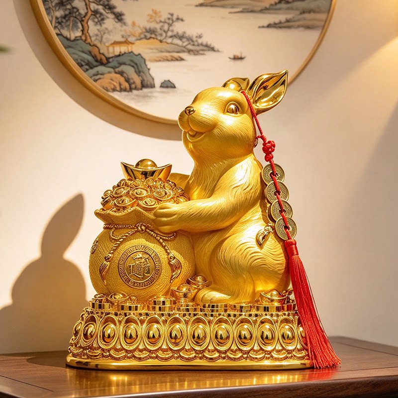 金兔抱宝招财存钱罐摆件