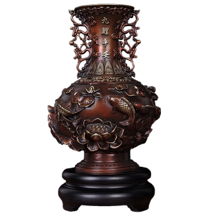 黄铜花瓶工艺品摆件 客厅电视柜酒柜高大上装饰简约中式花瓶摆设