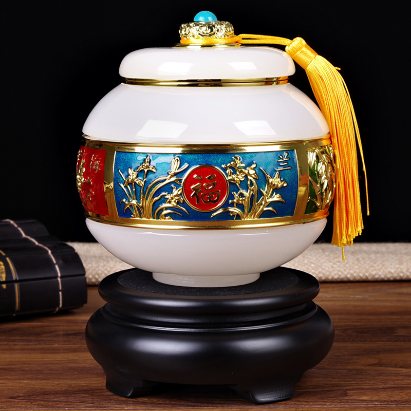 琉璃玉石茶叶罐密封罐存储茶罐家用办公室茶几桌摆设可做存钱物罐
