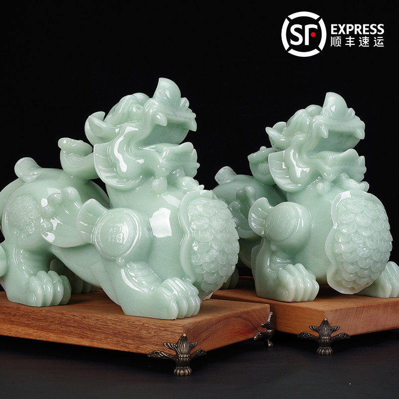招财玉石貔貅摆件一对皮丘摆设家居客厅装饰办公室店铺开业礼品