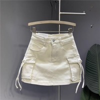 綁帶口袋水洗彈力工裝牛仔短裙