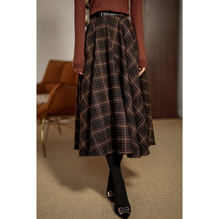 半身裙 复古格子高腰气质宽松显瘦大摆A字中长款 2025春季 新款