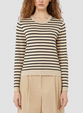 【WM定单】2025秋冬新款女羊毛混纺毛衣圆领长袖条纹桑蚕丝针织衫