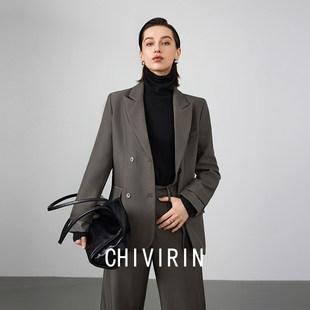 CHIVIRIN/千韵经典戗驳领 老钱天丝羊毛高级感权力西装女西服外套