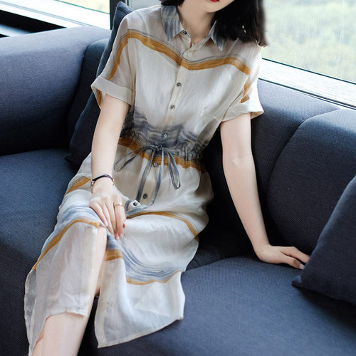 衬衫连衣裙女2024年夏季新翻领款收腰显瘦名媛气质高端优雅裙子